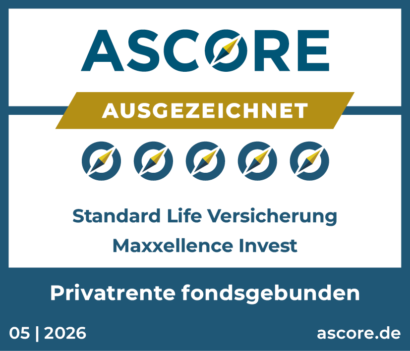 <p>Ein cleveres Konzept, das die Vorteile einer Versicherung mit den Vorteilen eines Fondssparplans vereint, ist „Maxxellence Invest“ der Standard Life. Die Rating-Agentur ASCORE hat „Maxxellence Invest“ ein hervorragendes Zeugnis ausgestellt. ASCORE analysiert und bewertet Versicherungsunternehmen und -produkte anhand von fest definierten Bewertungskriterien.</p>