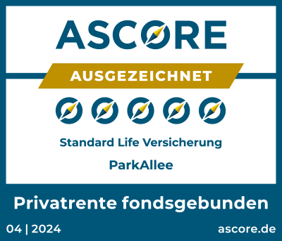 ParkAllee kombiniert attraktive Investments mit den Vorteilen einer Versicherung – und bietet so im Vergleich zu reinen Fondsinvestments echten Mehrwert. Die Rating Agentur ASCORE bewertet die fondsgebundene Privatrente mit ParkAllee als „ausgezeichnet“. ASCORE analysiert und bewertet auf Basis der von ihr erstellten Unternehmens- und Produktdatenbanken anhand von fest definierten Bewertungskriterien Versicherungsunternehmen (Unternehmensscoring bzw. -rating) und Versicherungsprodukte (Produktscoring bzw. Leistungsrating).